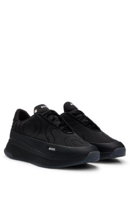 Hugo Boss Embroidered-logo Trainers With Rubberized Faux Leather In Black