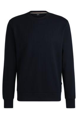 Hugo Boss Cotton-jersey Regular-fit Sweatshirt With Mixed Structures In Dark Blue