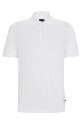 Shop Hugo Boss Zip-neck Polo Shirt In Stretch Cotton In White