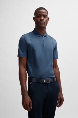 BOSS - Zip-neck polo shirt in stretch cotton - Blue