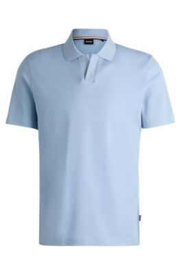 BOSS - Johnny-collar polo shirt in mixed-structure cotton - Light Blue