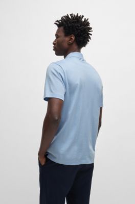 Polo de algod&oacute;n con mezcla de estructuras y cuello abierto, Celeste