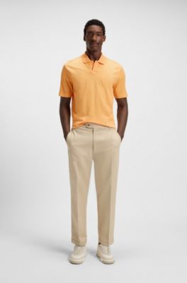 Johnny-collar polo shirt in mixed-structure cotton, Orange