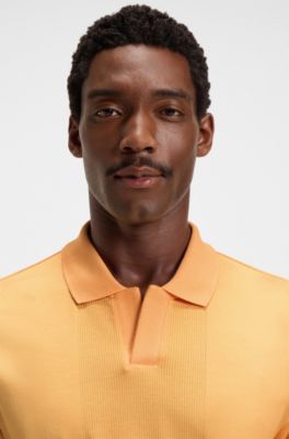 Johnny-collar polo shirt in mixed-structure cotton, Orange