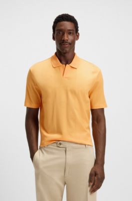 Johnny-collar polo shirt in mixed-structure cotton, Orange