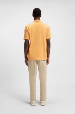Johnny-collar polo shirt in mixed-structure cotton, Orange