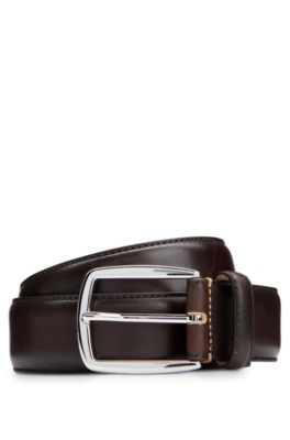 Hugo Boss Italian-leather Belt With Silver-tone Pin Buckle In Dark Brown