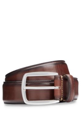 Hugo Boss Italian-leather Belt With Silver-tone Pin Buckle In Dark Brown