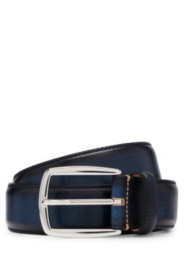 Hugo Boss Italian-leather Belt With Silver-tone Pin Buckle In Dark Blue