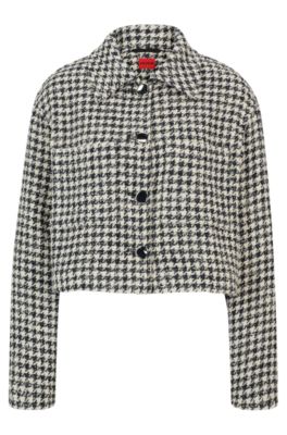 Oversized-fit jacket in a houndstooth cotton blend, Patterned