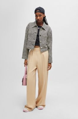 Oversized-fit jacket in a houndstooth cotton blend, Patterned