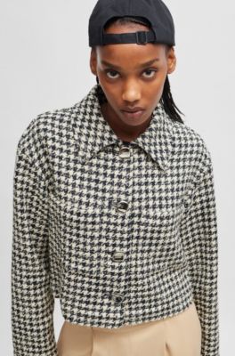 Oversized-fit jacket in a houndstooth cotton blend, Patterned