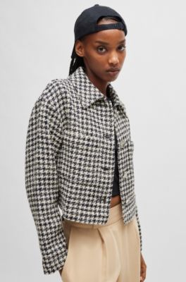 Oversized-fit jacket in a houndstooth cotton blend, Patterned