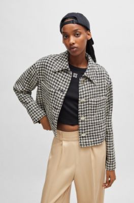 Oversized-fit jacket in a houndstooth cotton blend, Patterned