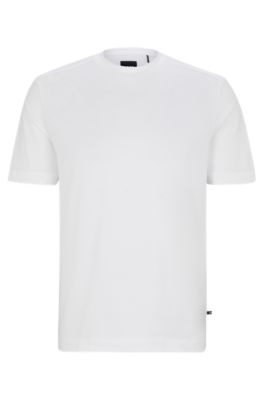 Shop Hugo Boss Mixed-material T-shirt With Mercerized Stretch Cotton In White