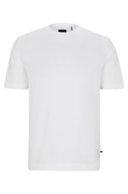 BOSS - Mixed-material T-shirt with mercerized stretch cotton