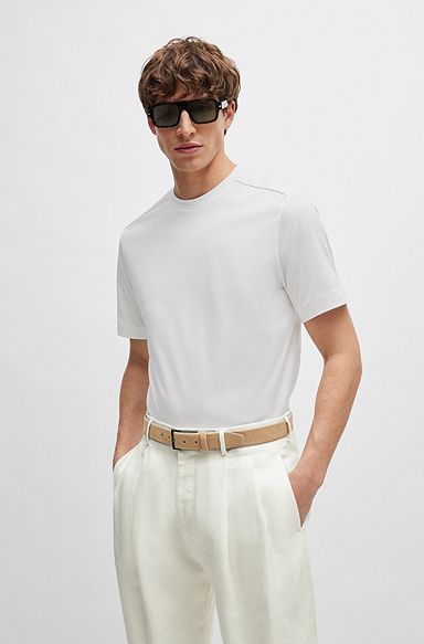 Camiseta de mezcla de materiales con algodón elástico mercerizado, Blanco