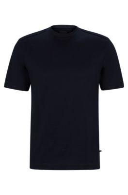 Shop Hugo Boss Mixed-material T-shirt With Mercerized Stretch Cotton In Dark Blue