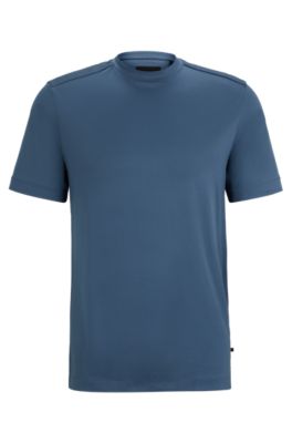 Shop Hugo Boss Mixed-material T-shirt With Mercerized Stretch Cotton In Blue
