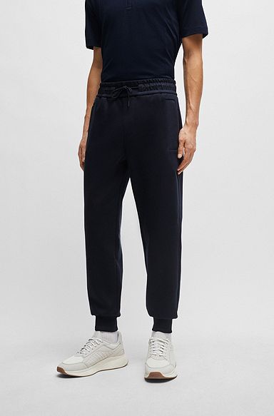 Pantalones de chándal en algodón con ribetes de malla, Azul oscuro