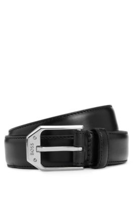 HUGO BOSS ITALIAN-LEATHER BELT WITH POLISHED SILVERWARE LOGO