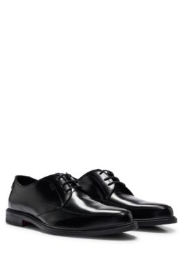Hugo Leather Derby Shoes With Stacked Logo Detail In Black