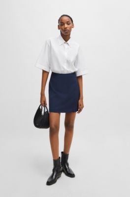 Relaxed-fit blouse in paper-touch cotton poplin, White