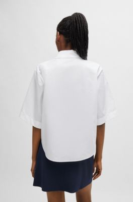 Relaxed-fit blouse in paper-touch cotton poplin, White