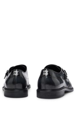 Leather monk shoes with stacked-logo trim, Black