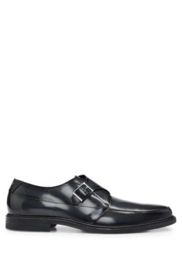 Leather monk shoes with stacked-logo trim, Black
