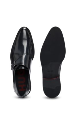 Leather monk shoes with stacked-logo trim, Black