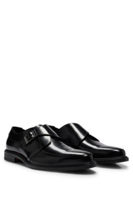 Hugo Leather Monk Shoes With Buckle And Single Strap In Black