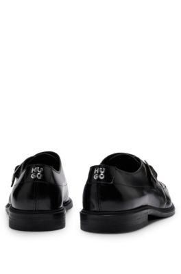 Leather monk shoes with buckle and single strap, Black