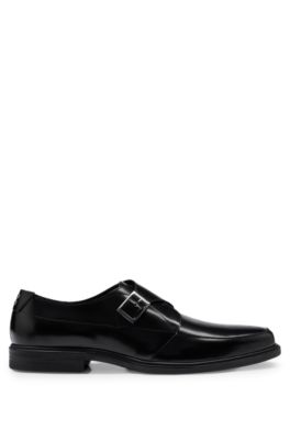 Leather monk shoes with buckle and single strap, Black
