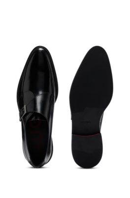 Leather monk shoes with buckle and single strap, Black