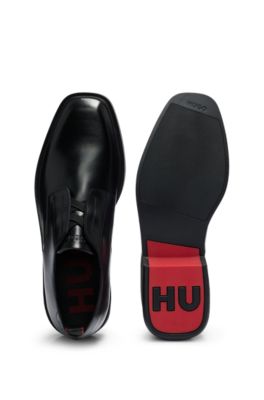 Leather Derby shoes with concealed laces, Black