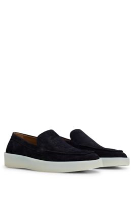 Hugo Boss Suede Slip-on Loafers With Embossed Logo In Dark  display picture 3
