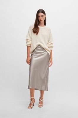 Falda maxi de tejido l&iacute;quido con detalle de costura diagonal, Beige claro