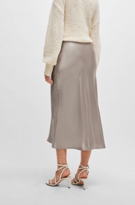 Falda maxi de tejido l&iacute;quido con detalle de costura diagonal, Beige claro