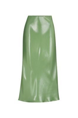 Shop Hugo Boss Liquid-fabric Maxi Skirt With Diagonal Seam Detail In Light Green