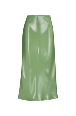 Liquid-fabric maxi skirt with diagonal seam detail, Light Green