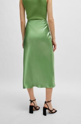 Liquid-fabric maxi skirt with diagonal seam detail, Light Green