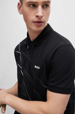 Polo de algod&oacute;n el&aacute;stico activo con dise&ntilde;o de temporada, Negro