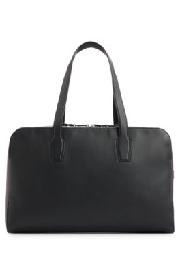 BOSS - Zipped holdall in grained leather with logo lettering - Black