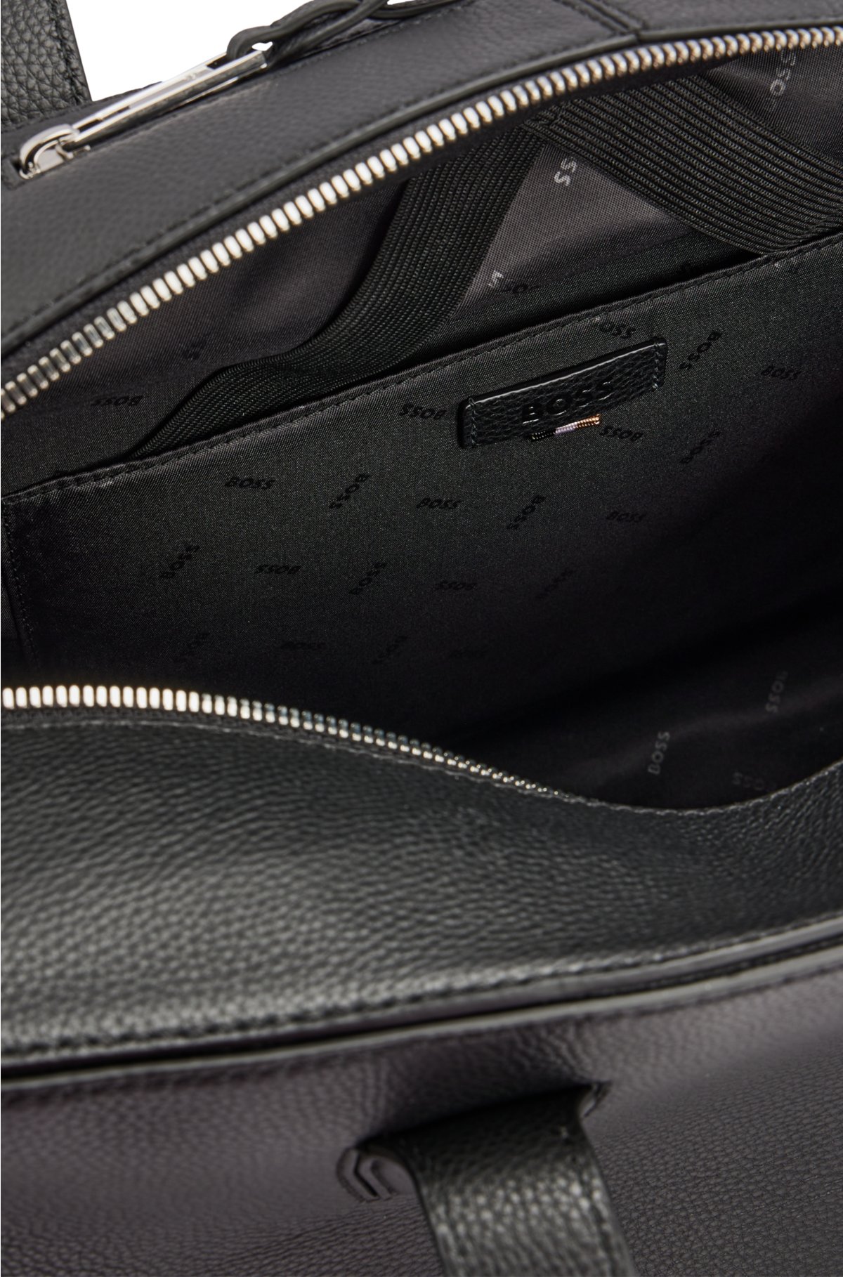 BOSS - Zipped holdall in grained leather with logo lettering