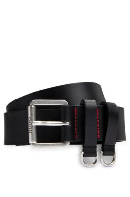Hugo Italian-leather Belt With D-ring Details In Black