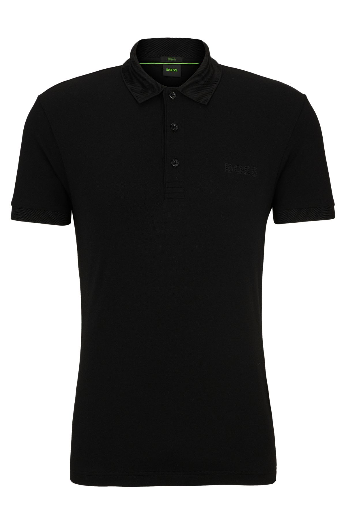 Slim-fit polo shirt with mesh logo, Black