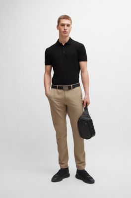 Slim-fit polo shirt with mesh logo, Black