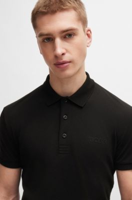 Slim-fit polo shirt with mesh logo, Black