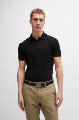 Slim-fit polo shirt with mesh logo, Black